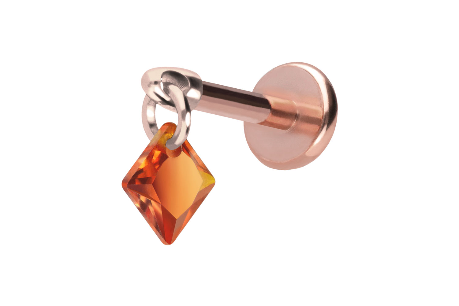 Titan Labret Piercing mit Push Fit KRISTALLQUADRAT